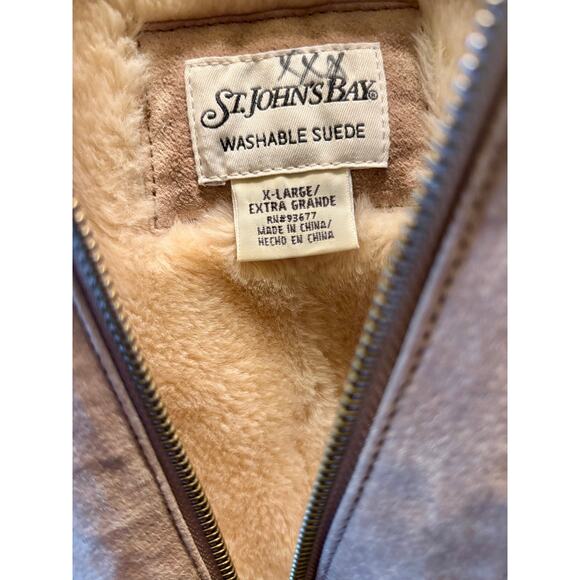 Vintage St. John’s Bay Washable Tan Leather Suede & Faux Shearling Fur Coat- XL - Picture 6 of 6